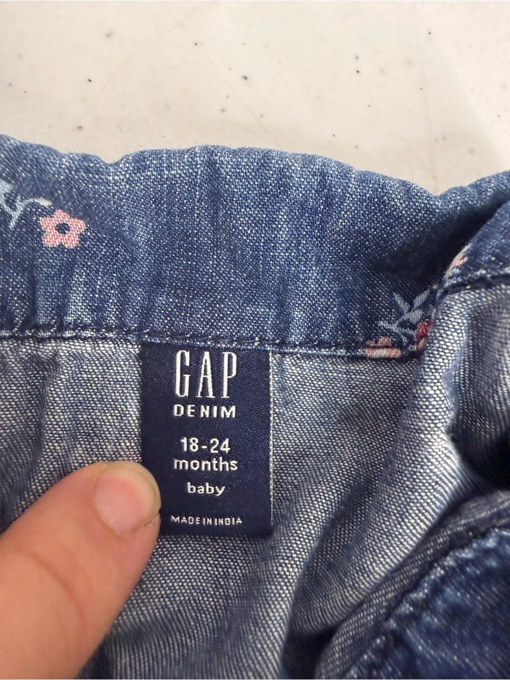 Baby GAP Girls Long Sleeve Floral Chambray Light‎ Denim Dress Sz 18-24M
